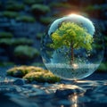 Ecological message tree within crystal ball, connecting nature and future Royalty Free Stock Photo