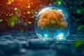 Ecological message tree within crystal ball, connecting nature and future Royalty Free Stock Photo