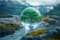 Ecological message tree within crystal ball, connecting nature and future Royalty Free Stock Photo