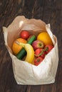 Zero Waste, Ecological paper bag full of fruits and vegetables Royalty Free Stock Photo