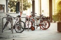 Ecological and personal transport in town. variety of Bikes and scooter Royalty Free Stock Photo