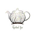 Ecological product concept, teapot looks like tree on white background, herbal tea concept, tea eco production,
