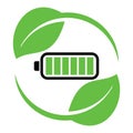 Ecological Rechargeable Accumulator. Battery leaves vector. Battery and leaf icon illustration