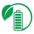 Ecological Rechargeable Accumulator. Battery leaves vector. Battery and leaf icon illustration