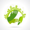 Ecological symbols and signs,human's hands and green growing plants