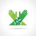 Ecological symbols and signs,human's hands and green growing plants