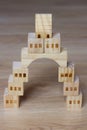 Ecological toy made from natural material. Wooden Castle made from blocks