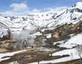 Ecological trail for tourists in the Valley of Geysers in Kamchatka in spring