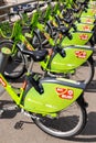 Ecological transport -  Public bike sharing bicycles called MOL BUBI in a docking station in Budapest, Hungary, Europe Royalty Free Stock Photo