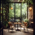 Ecological travel with views of trees and peaceful nature. at a restaurant inspired by the love of nature. AI generated