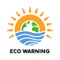 Ecological warning logo with earth, sun and water. Globe icon. Vector illustration