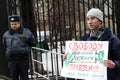 The ecologist Evgenia Chirikova on picket near prison where the arrested politician Nikolay Lyaskin contains