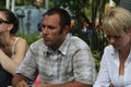 Ecologists Suren Gazaryan and Evgenia Chirikova at a meeting of activists in the Khimki forest