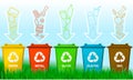 Waste segregation background with recycle bins