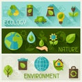 Ecology banners with environment icons.