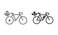 Ecology Bicycle on Electric Power with Plug and Leaf Line and Silhouette Icon Set. Eco Electricity City Transportation