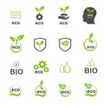 Ecology and bio in green color icons set vector Royalty Free Stock Photo