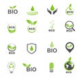 Ecology and bio in green icons set vector Royalty Free Stock Photo