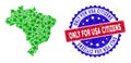 Bicolor Only for USA Citizens Distress Seal Stamp with Herbal Green Mosaic of Brazil Map