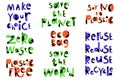 Ecology cartoon phrases set