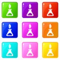 Ecology chemical test tube icons set 9 color collection