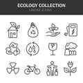 Ecology collection linear icons in black on a white background