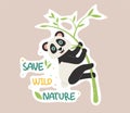 Ecology colorful sticker. Trendy slogan to save the planet. Eco friendly tools, zero waste concept, environmental