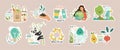 Ecology colorful stickers collection. Trendy slogans to save the planet. Eco friendly tools, zero waste concept Royalty Free Stock Photo