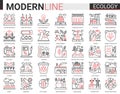 Ecology complex thin line icon vector illustration set. Red black linear design collection of ecosystem environmental Royalty Free Stock Photo