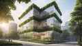 Ecology Concept : Eco-friendly building in the modern city. Sustainable glass office building with tree for reducing carbon Royalty Free Stock Photo