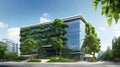 Ecology Concept : Eco-friendly building in the modern city. Sustainable glass office building with tree for reducing carbon Royalty Free Stock Photo