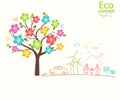 Ecology concept. Environmentally friendly world. Creative drawing on global environment with happy family stories