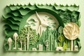 Ecology concept with green city on earth, World environment and sustainable development concept with paper art style Royalty Free Stock Photo