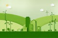 Ecology concept with green eco city background.Environment conservation resource sustainable.Vector illustration Royalty Free Stock Photo