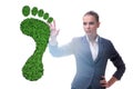Ecology concept with green footprint and businesswoman
