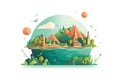 Ecology concept with green planet and trees. Vector flat illustration AI generated