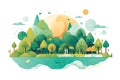 Ecology concept with green planet and trees. Vector flat illustration AI generated