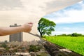 Ecology Concept Hand pull Invade the forest a building Royalty Free Stock Photo