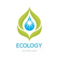 Ecology Concept Illustration - Abstract Vector Logo Sign Template. Leaves and drop illustration. Royalty Free Stock Photo