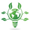 Ecology concept with light bulb, earth and leaves. Save energy icon sign symbol. Recycle logo. Vector illustration for any design Royalty Free Stock Photo