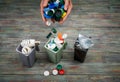 Ecology concept, a lot of recyclable objects in containers Royalty Free Stock Photo