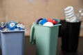 Ecology concept, a lot of recyclable objects in containers Royalty Free Stock Photo