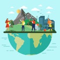 People take care about planet ecology. Cleaning, green planting and watering. World environment day Royalty Free Stock Photo