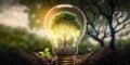 Ecology concept with tree growing inside light bulb with AI generated. Royalty Free Stock Photo