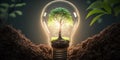 Ecology concept with tree growing inside light bulb with AI generated. Royalty Free Stock Photo