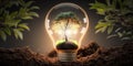Ecology concept with tree growing inside light bulb with AI generated. Royalty Free Stock Photo