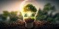 Ecology concept with tree growing inside light bulb with AI generated. Royalty Free Stock Photo
