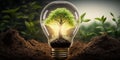 Ecology concept with tree growing inside light bulb with AI generated. Royalty Free Stock Photo
