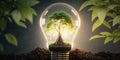 Ecology concept with tree growing inside light bulb with AI generated. Royalty Free Stock Photo