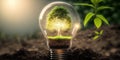 Ecology concept with tree growing inside light bulb with AI generated. Royalty Free Stock Photo